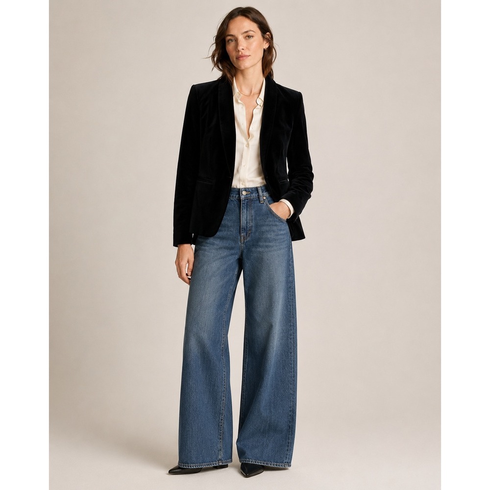 J.Crew 365 Womens Black Cotton Velvet Open‎ Front Blazer Jacket K2627 Size 4